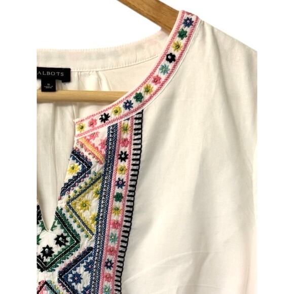 Talbots Cotton Voile Embellished White Embroidered Tunic size Small - Picture 6 of 8